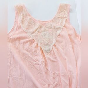 70s Pink‎ Nightgown with Lace Small Texsheen Lingerie Vintage Cottage Boudoir